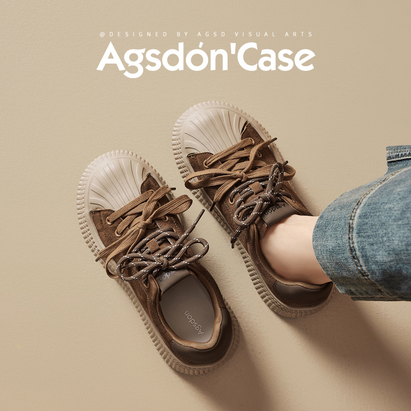 Zapatos de suela gruesa para mujeres 2025 nuevo invierno con concha marrón muffin zapatos deportivos casuales