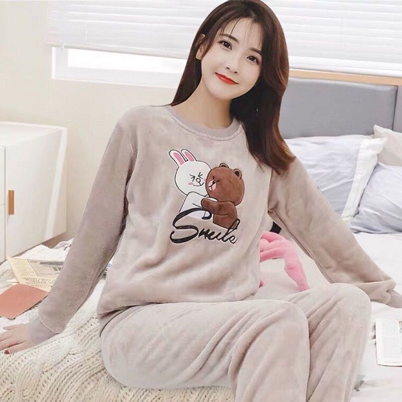 Autumn and Winter Thickeneded Pajamas for Women Winter Flannel Long-Sleeved Cartoon Students Coral Velvet Cute Korean Style Home Wear Set Autumn and Winter Thickeneded Pajamas for Women Winter Flannel Long-Sleeved Cartoon Students Coral Velvet Cute Korean Style Home Wear Set