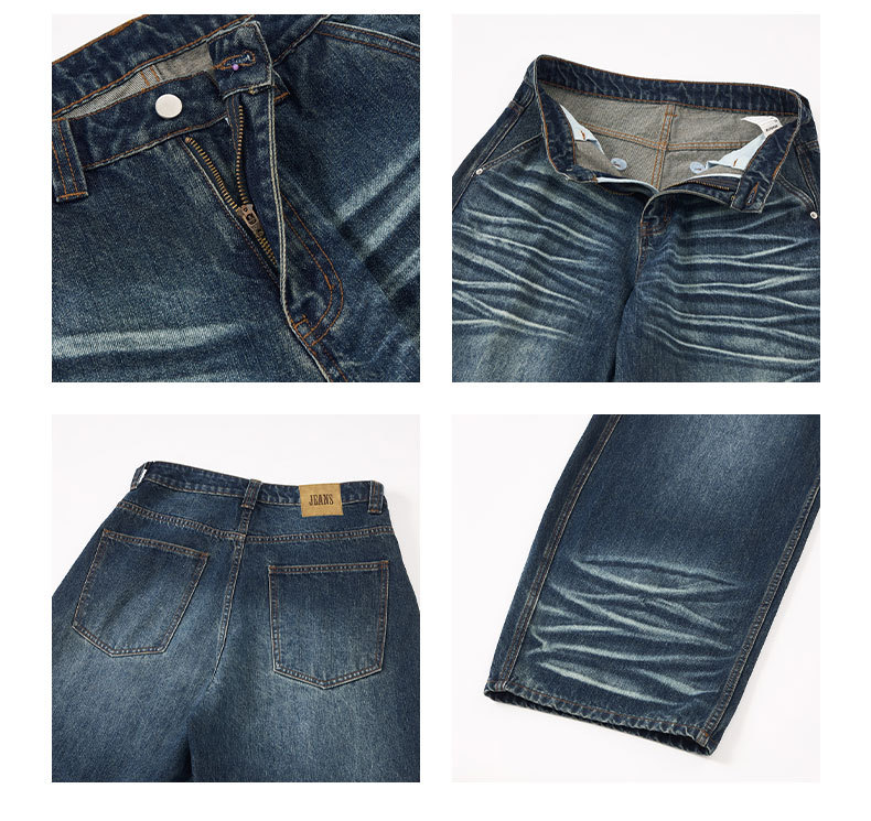 LKTM Men's Vintage Washed Blue Baggy Jeans Relaxed Fit Wide Leg Bootcut Trousers with Retro Whisker Distressing_viptrois.com
