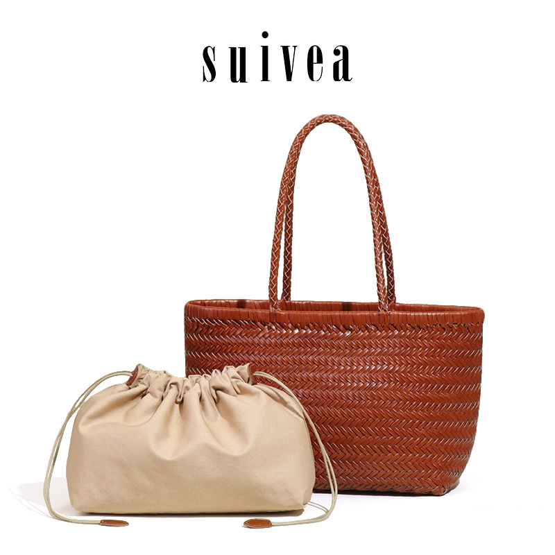 Influencer Style Genuine Leather Woven Basket Bag - Minimalist Large Capacity Versatile Shoulder Handheld Tote Bag For Women - Thumbnail 4