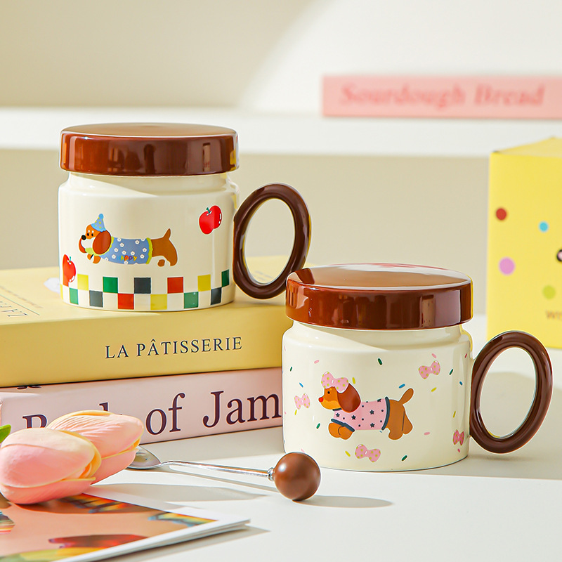 Taza de perro salchicha para chicas lindas tazas de agua caseras nuevas tazas de café de desayuno tazas de cerámica de café pareja