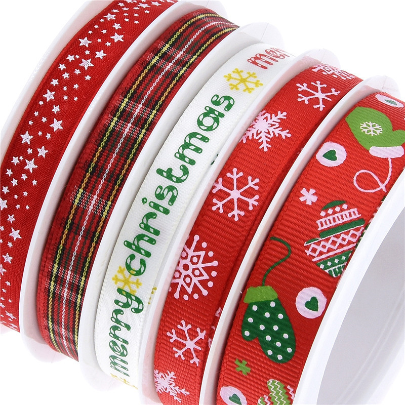 Conjunto de cinta Rowen con estampado navideño transfronterizo, material decorativo de vacaciones navideñas, combinación de cinta de guantes de copo de nieve impresos