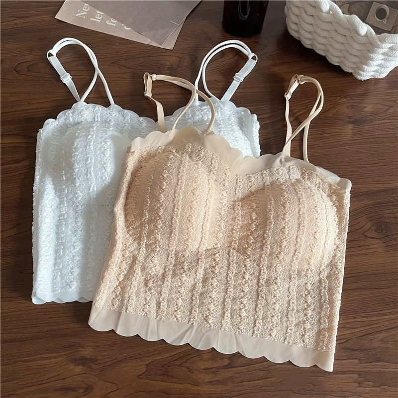 Кружевной топ (женский) с вкладышами и регулируемыми бретелями, one size, с волнистым низом