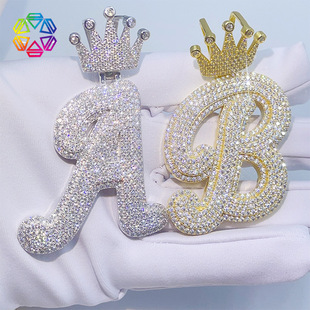 Ins Style Cross-Border Hot Selling Moissanite Letter Pendant S925 Silver Full of Moissanite Personalized Crown Letter Pendant
