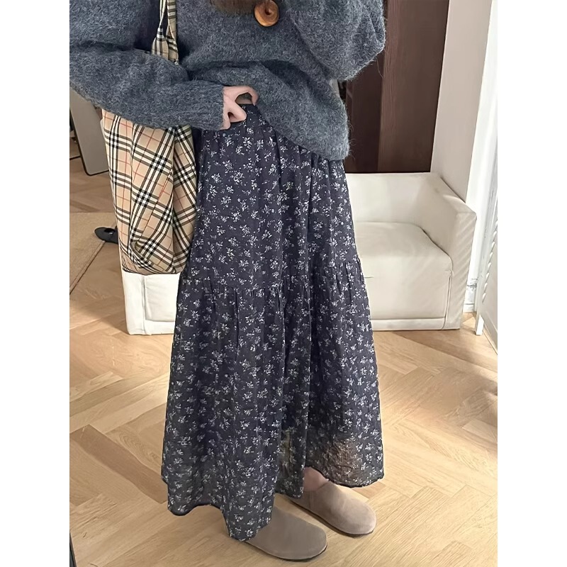 Mori Style Vintage Floral Skirt Women's Spring and Summer 2025 New Arrival Small A- line Umbrella Skirt Chiffon High Waist Cake Skirt