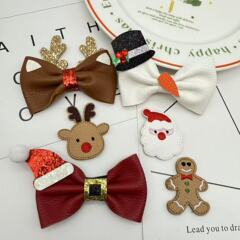 2025 新しいクリスマス子供用ヘアピンかわいいネット蝶ネクタイ前髪クリップビスケットマンヘラジカヘアピンリボン