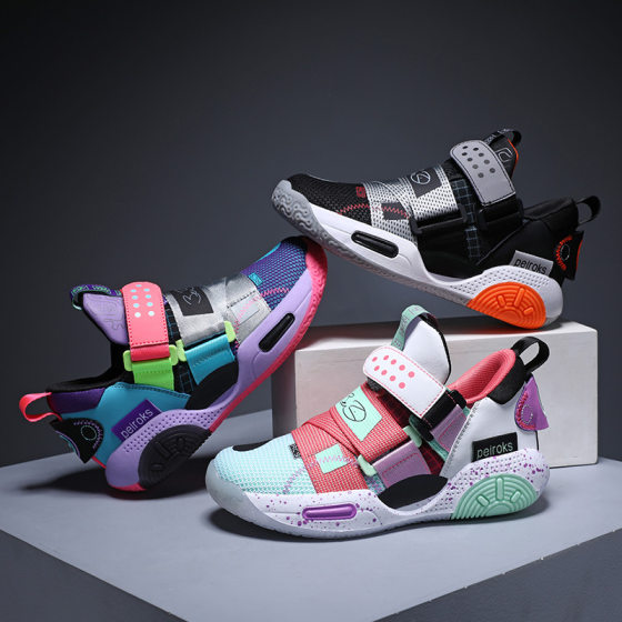 Boys' basketball shoes large children's mesh breathable boys professional practical training shoes children friction sound tide