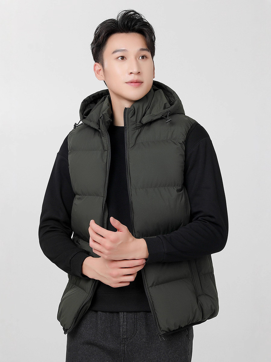 Hombres otoño invierno casual moda versátil chaleco grueso sombrero desmontable chaleco de algodón con sombrero