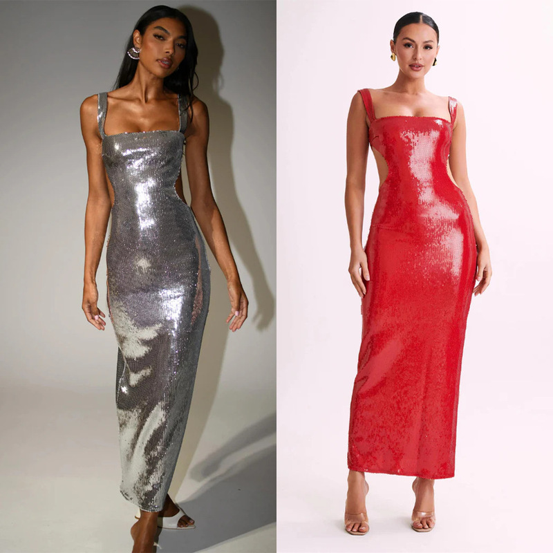 Amazon Independent Site European and American Clothing Cross-Border Sequin Evening Dress Sexy Backless Slim Suspender Dress 8068 Amazon Independent Site European and American Clothing Cross-Border Sequin Evening Dress Sexy Backless Slim Suspender Dress 8068