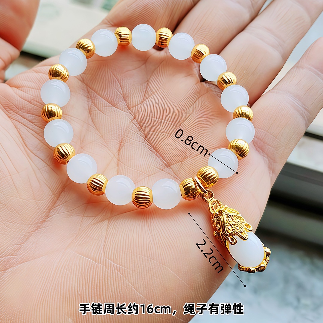 화이트 원석 골드 Pixiu-화이트 라운드 비즈 팔찌