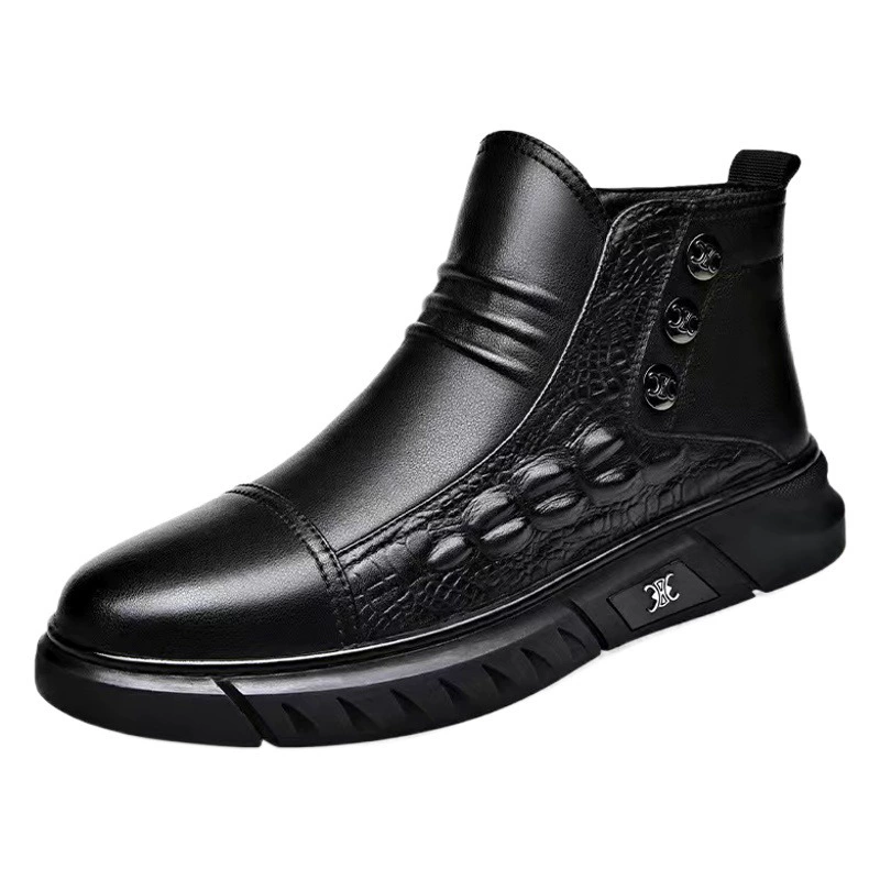 Ботинки в британском стиле, новая зимняя кожаная обувь, износостойкие хлопковые туфли с высоким берцем, мужские утепленные бархатные теплые зимние ботинки на мягкой подошве