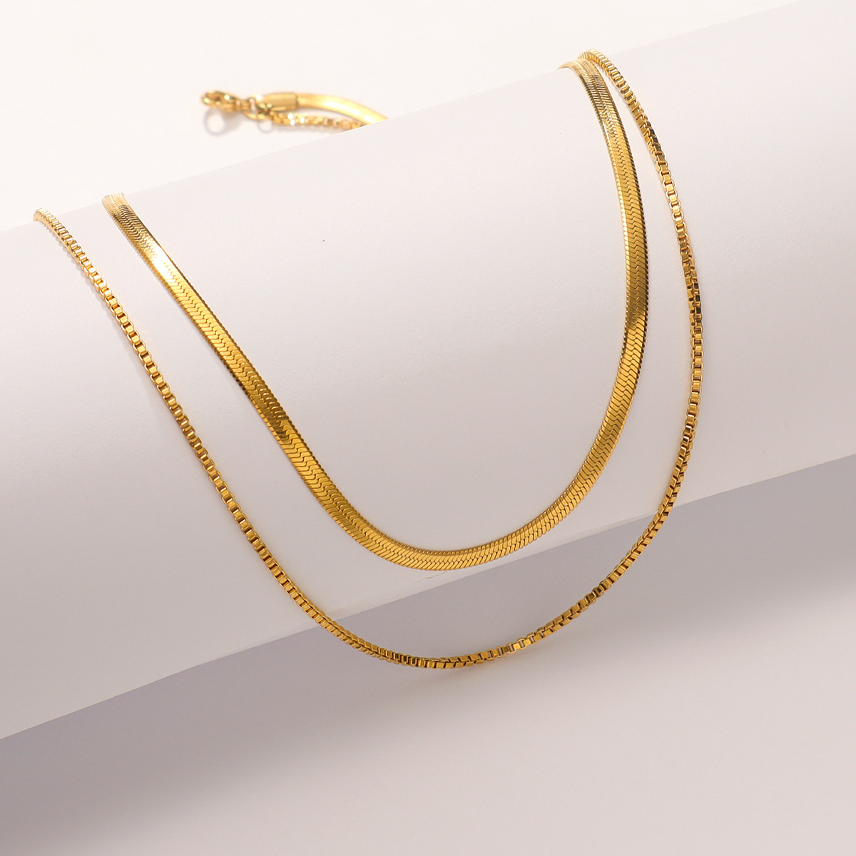 12g Weight Wholesale Jewelry Simple Style Classic Style Solid Color 304 Stainless Steel Plating Chain Layered Necklaces