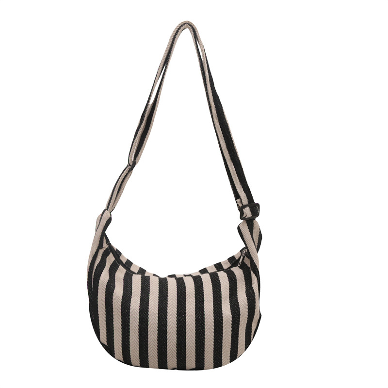 Bolso de mano coreano retro simple pequeño bolso de lona a rayas frescas, moda casual de gran capacidad bolso de hombro de mujer