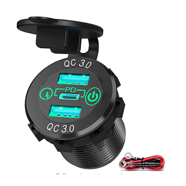Adecuado para automóvil, automóvil, motocicleta, barco, cargador de automóvil modificado, enchufe USB, interfaz QC3.0 PD a prueba de agua