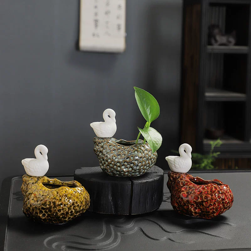 Новая креативная зеленая Роза медная трава гидропонная керамическая ваза для цветов Печь ваза настольная утка офисные украшения маленькие украшения