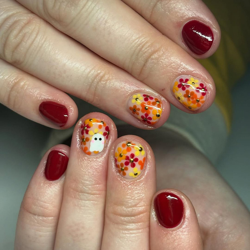 European and American Style 24-Piece Short Square Press-On Nails Halloween Series Ghost Yellow Flower Nail Stickers Fake Nails European and American Style 24-Piece Short Square Press-On Nails Halloween Series Ghost Yellow Flower Nail Stickers Fake Nails