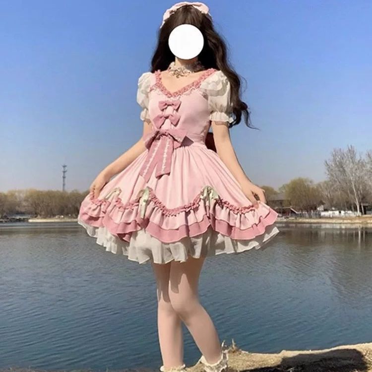 ピンクのかわいいロリータフラワーウェディング優しいドレスロリータソフトガールプリンセススタイルプリンセスドレス東南アジア|undefined