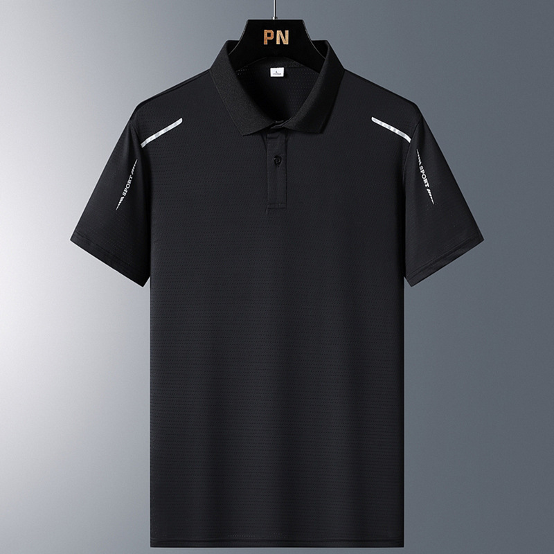 Camisa de polo de seda de hielo de los hombres de verano de seda de hielo camiseta de los hombres de moda de negocios solapa de los hombres más el tamaño de manga corta papá desgaste al por mayor