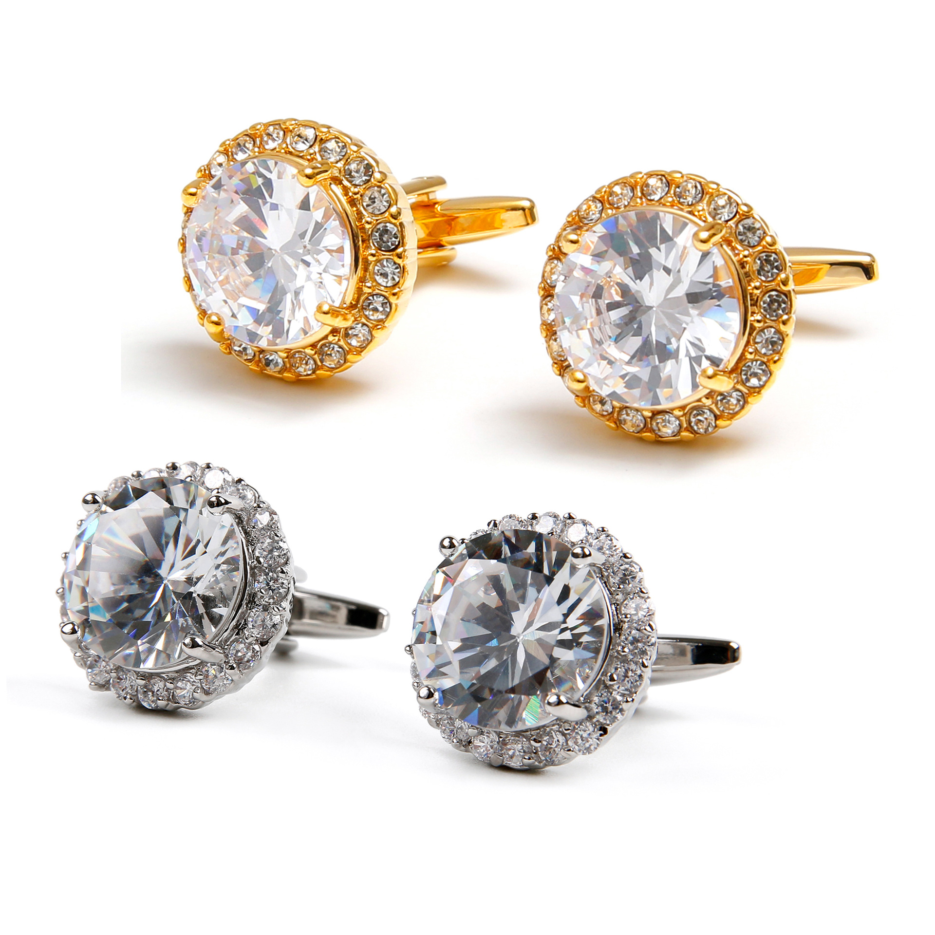 1 pair of in stock wholesale retro light luxury large zircon round silver men's cufflinks XK24043