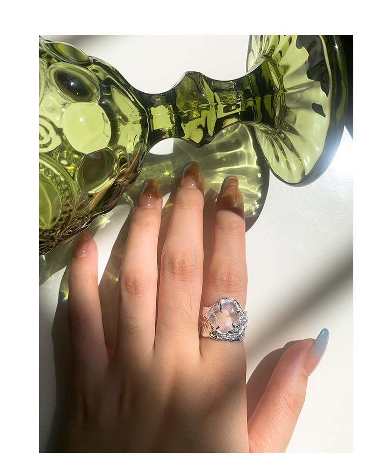 Irregular, Fold Texture Pattern 2025 Spring and Summer, All Seasons Season Women'S Gender 1 Piece 925 Sterling Silver Irregular Fold Texture Crystal 18K Gold Plated White Gold Plated Open Ring
