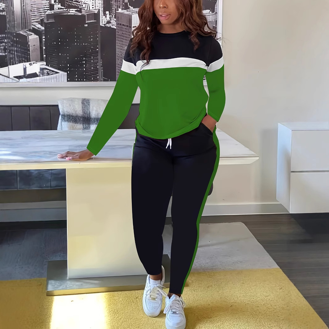 Damen-Loungewear-Set im Color-Blocking-Stil – Zweiteiliges Outfit bestehend aus Langarmshirt und Jogginghose mit Kordelzug, bequemes und lässiges Ensemble für Herbst und Winter_voghion.com