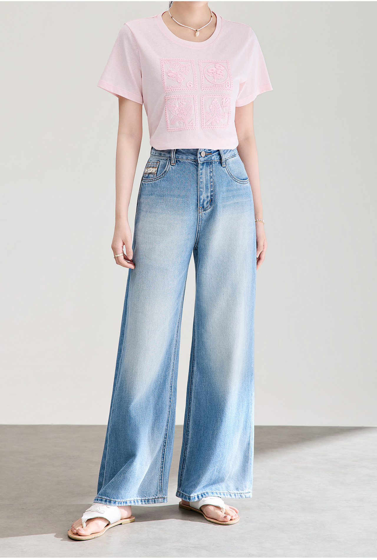 Quần jean nữ ống rộng chất liệu cotton giặt mềm, dáng rộng thùng thình phong cách denim — xanh lam chi tiết 2