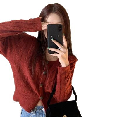 Women's Autumn/Winter Round Neck Knit Sweater, Off-the-Shoulder V-Neck Cardigan, Thin Model Women's Short-Sleeve Top