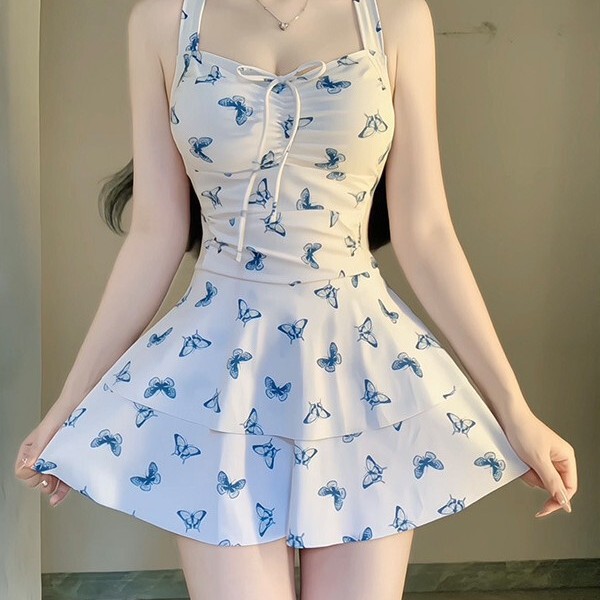 Cross-Border Swimwear for Women with Small Busts, New Style One-Piece Skirt-Style, Tummy-Concealing, Slimming, Conservative Butterfly Print Girl's Swimsuit Cross-Border Swimwear for Women with Small Busts, New Style One-Piece Skirt-Style, Tummy-Concealing, Slimming, Conservative Butterfly Print Girl's Swimsuit