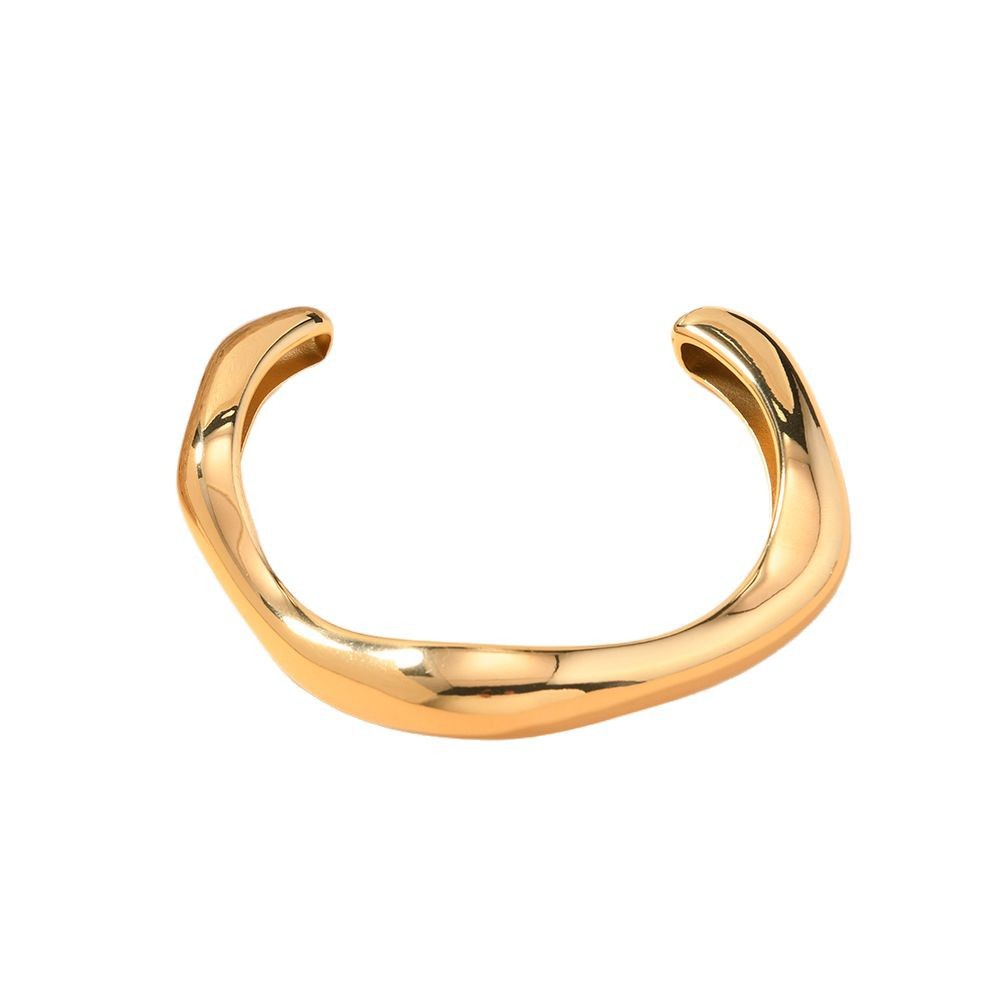 Europa y los Estados Unidos acero inoxidable transfronterizo joyas de fundición irregular ondas brillante brazalete exagerado personalidad abertura brazalete al por mayor