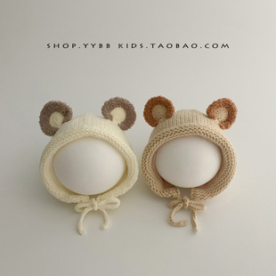Baby hat autumn and winter baby winter warm knitted hat boys and girls bear ears cute super cute pullover wool hat