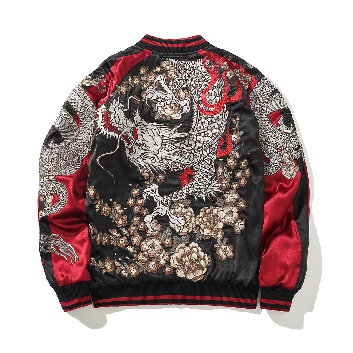 Chinese-Style Heavy Embroidery Dragon Double-Sided Jacket Men's Casual Baseball Jacket B087
