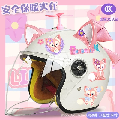 Motosiklet kaskı (dəbilqə) — Car Helmet Warm Cute Half - white-half-helmet-random-windmill-pink-and-white-fox-ears-pink-butterfly-childrens-plus-velvet-beibei-tz