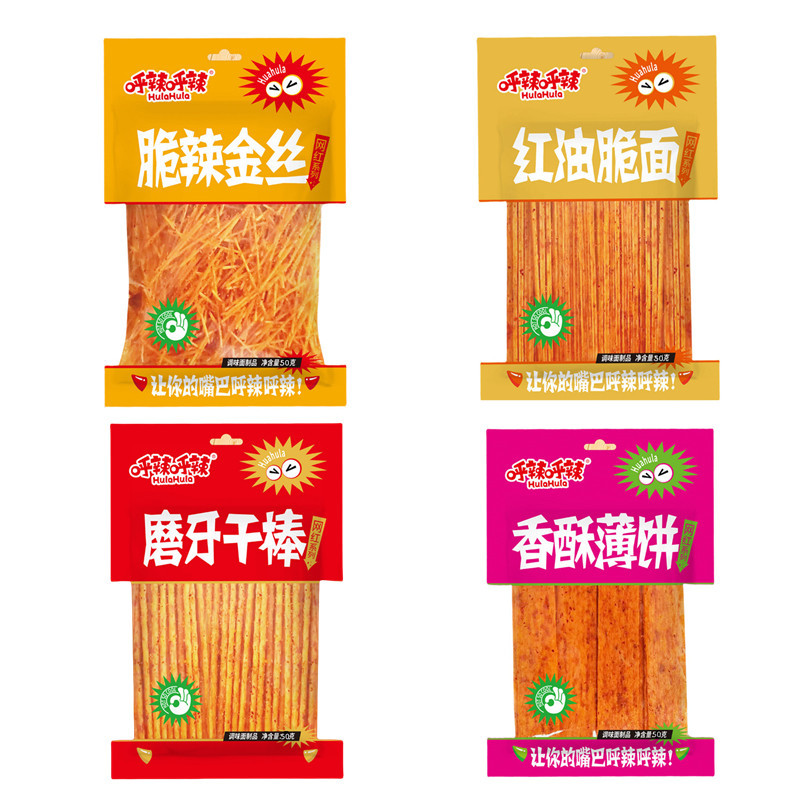 Hooray Hooray 50g Crispy and Spicy Gold Silk Dried Slices Spicy Pancake Slices Sticks Spicy Bean Net Red Snacks Wholesale Price