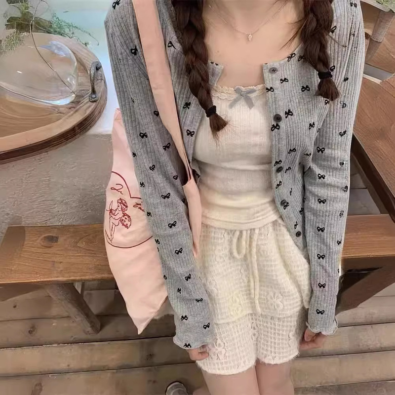 Maillard Bow Grey Pit Spring and Summer Round Neck Sunscreen Cardigan Long Sleeve Top Fresh Ruth Sling Sling