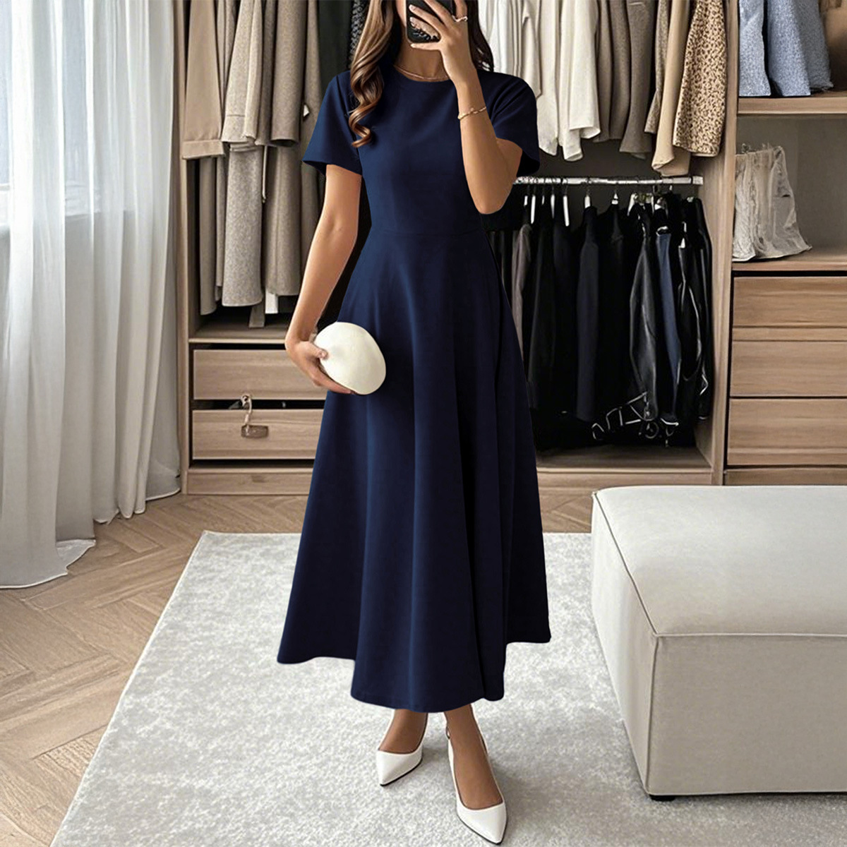 Women's Elegant Short-Sleeve Maxi Dress