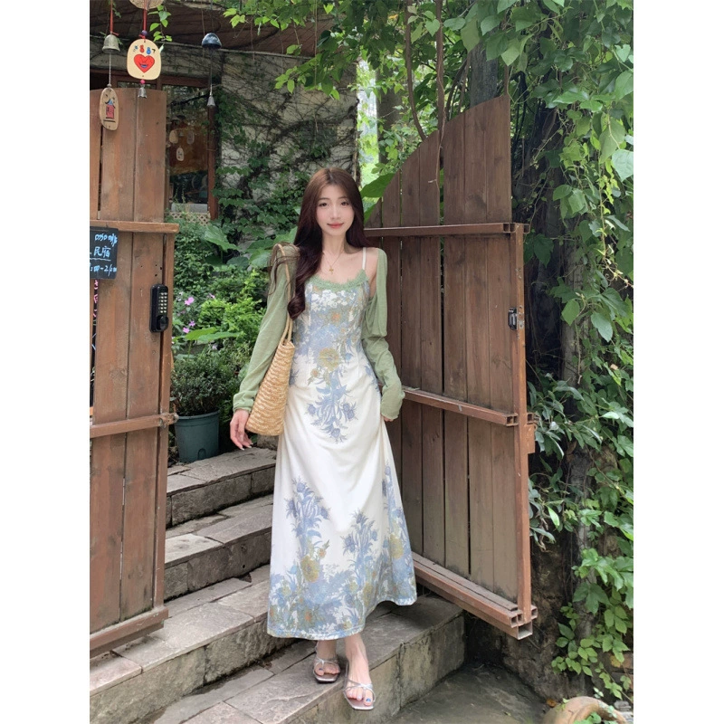 Кружевное платье на подтяжках в стиле чистой страсти, женское летнее платье на подтяжках, новый стиль, модная тонкая длинная юбка во французском стиле, тренд