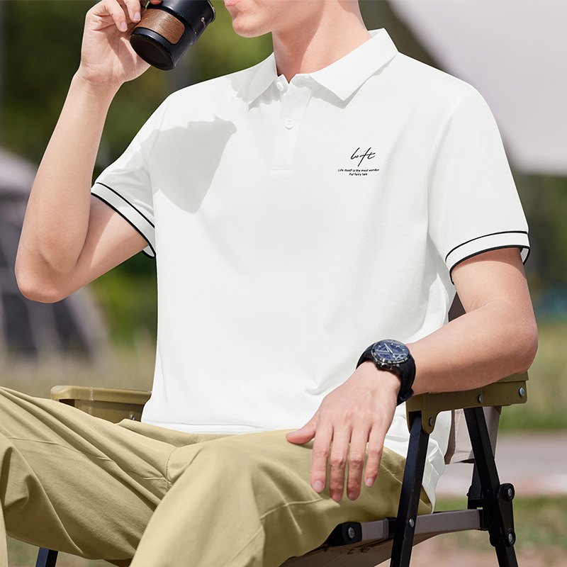 50-Count Liquid Ammonia Mercerized Color-Blocked Lapel Men's Short-Sleeve Polo Shirt 2026 New Summer High-End Casual Breathable Thin