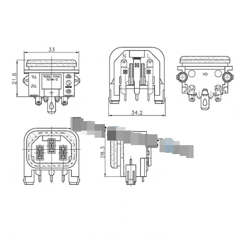 Оригинальный RF Тайвань RONG FENG импортный сетевой разъем 701W-G IEC60320 C14 (вилка)
