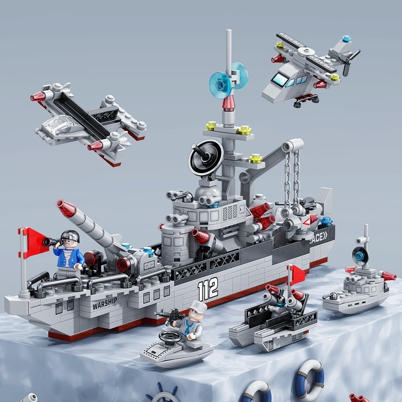Bloques de construcción militares, portaaviones, destructores, cohetes, naves espaciales, pequeñas partículas, juguetes de puzzle para niños, regalos del 1 de junio
