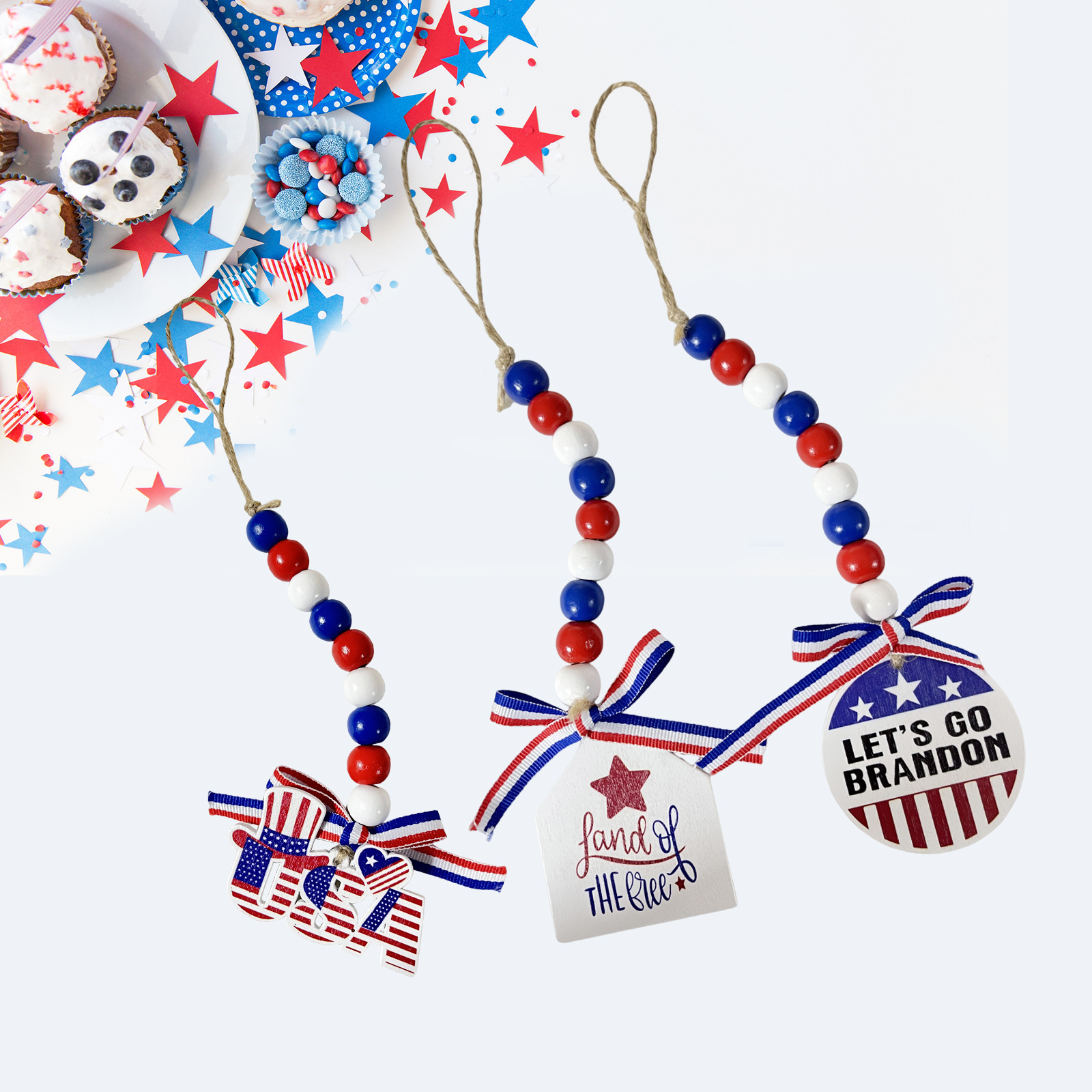 Día de la Independencia de los Estados Unidos bandera de cuentas DiDi color perlas de madera de caña colgante de decoración de ambiente interior
