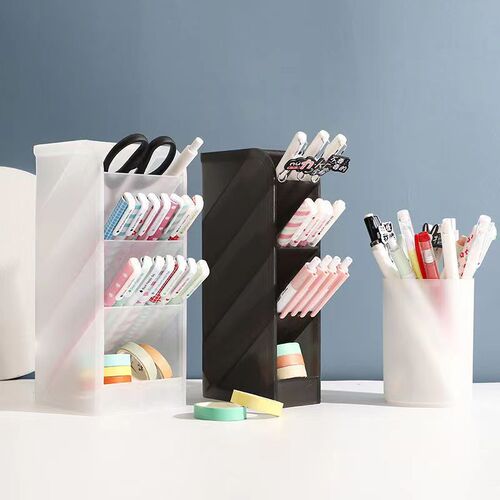 ins desktop storage pen barrel frosted four-compartment multi-functional oblique pen holder simple personality student transparent pen holder