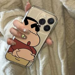 かわいいおなかをつまむしんちゃん Apple 16PROMAX 携帯電話ケース iPhone15 透明 14 楽しい 13 ソフトケースに適しています