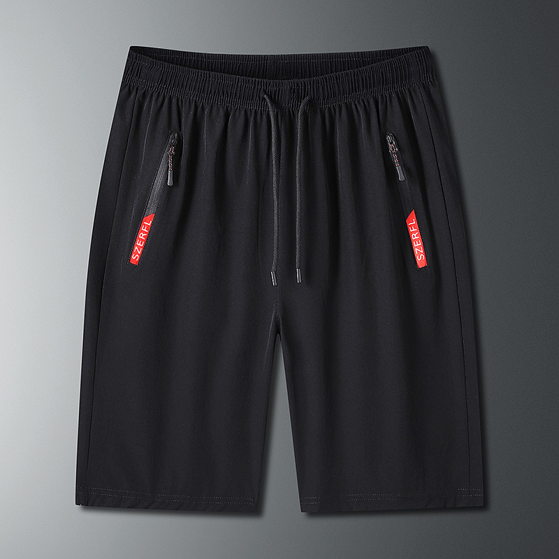 Nuevos pantalones deportivos elásticos de verano, bolsillo con cremallera, pantalones de secado rápido de cinco puntos, pantalones de gimnasio delgados transpirables de hielo image 4