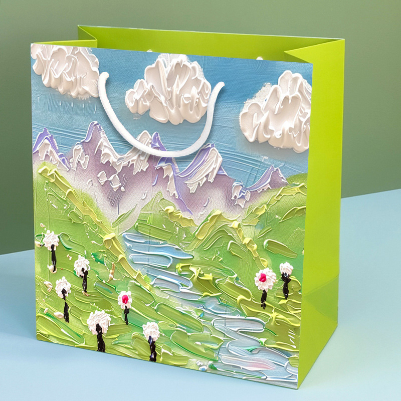 Bolsa de regalo de estilo de pintura al óleo, bolsa de regalo de temporada de graduación, bolsa de regalo de alta calidad, bolsa de papel, bolsa de embalaje de regalo