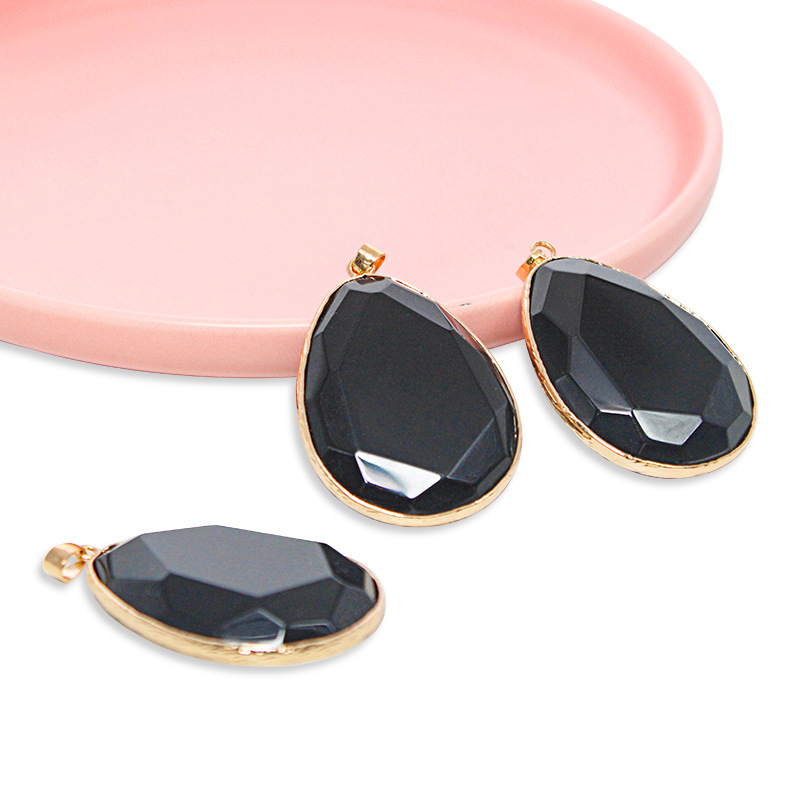 Fashion Water Droplets Crystal Polishing Inlay Natural Stone Pendant Necklace 1 Piece