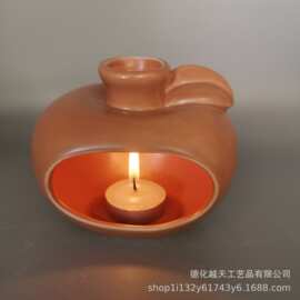 跨境热销新款苹果亚光色釉效果陶瓷燃烧火炉朝圣炉陶瓷亚光香薰炉