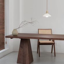 锦桐风新黑色实木餐桌家用原木大板长方形工作台现代白蜡办公桌