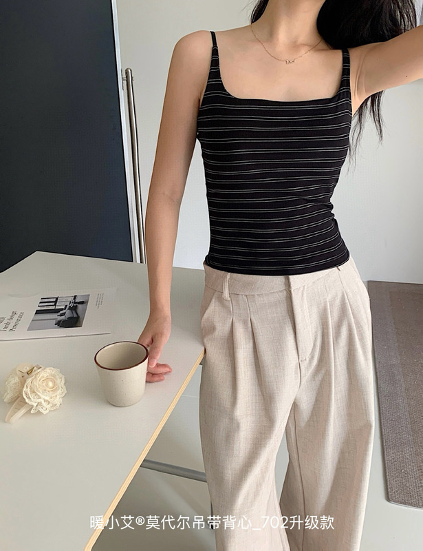 暖小艾702升级版莫代尔宝藏新色吊带背心免穿内衣女条纹内搭外穿|undefined