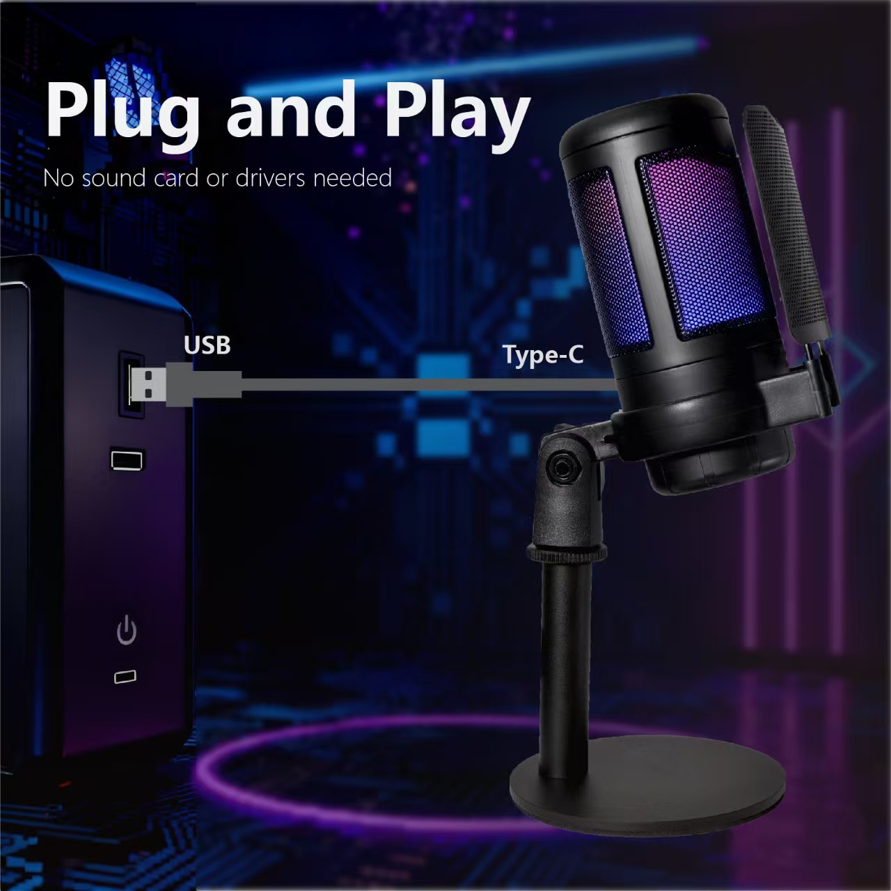 Ventas transfronterizas RGB color fantasma micrófono de computadora USB teléfono móvil micrófono libre de unidad U870