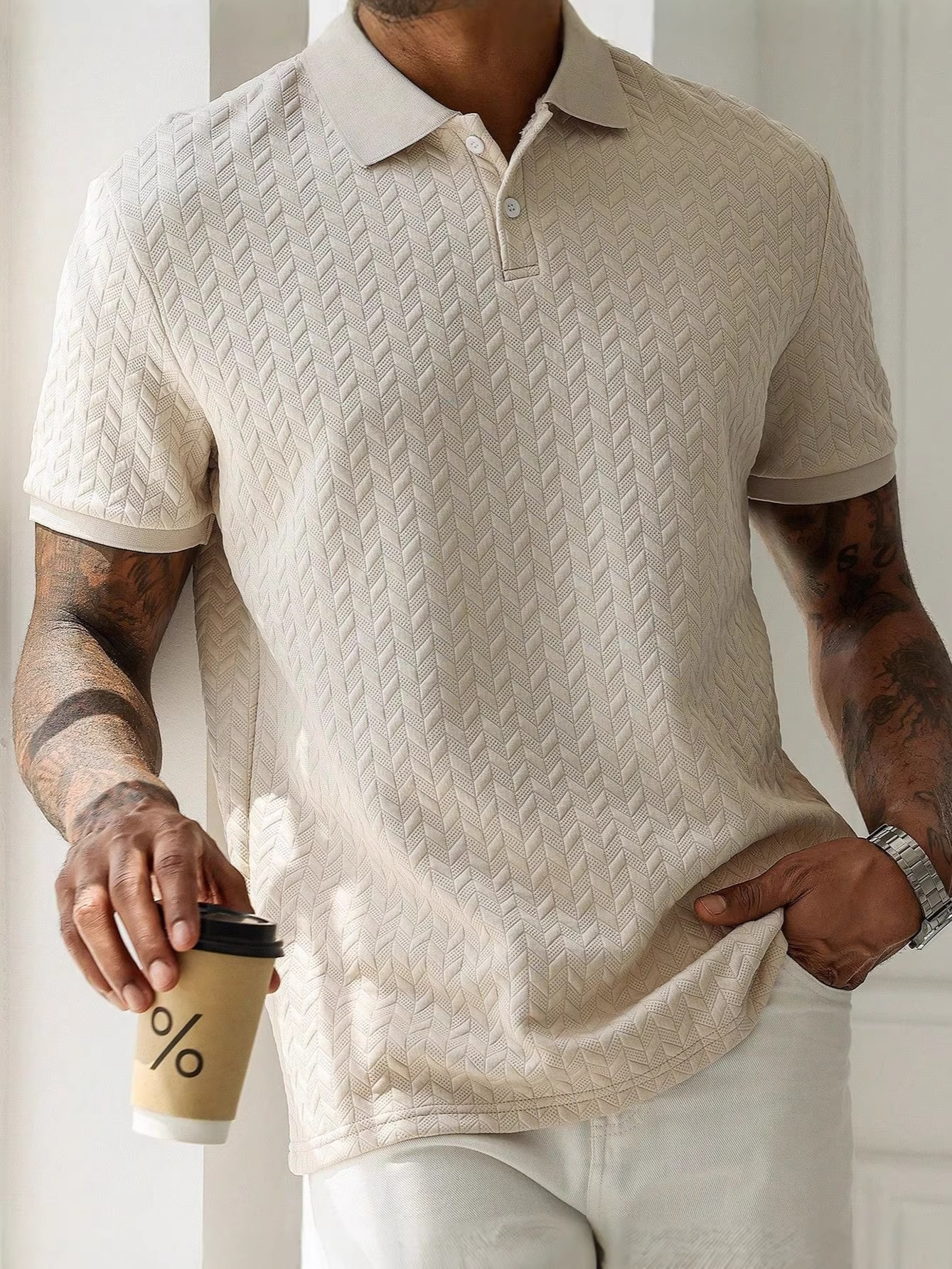 Polo de manga corta texturizado informal para hombre, estilo europeo y americano, exportación de verano 2026, Amazon Temu1008